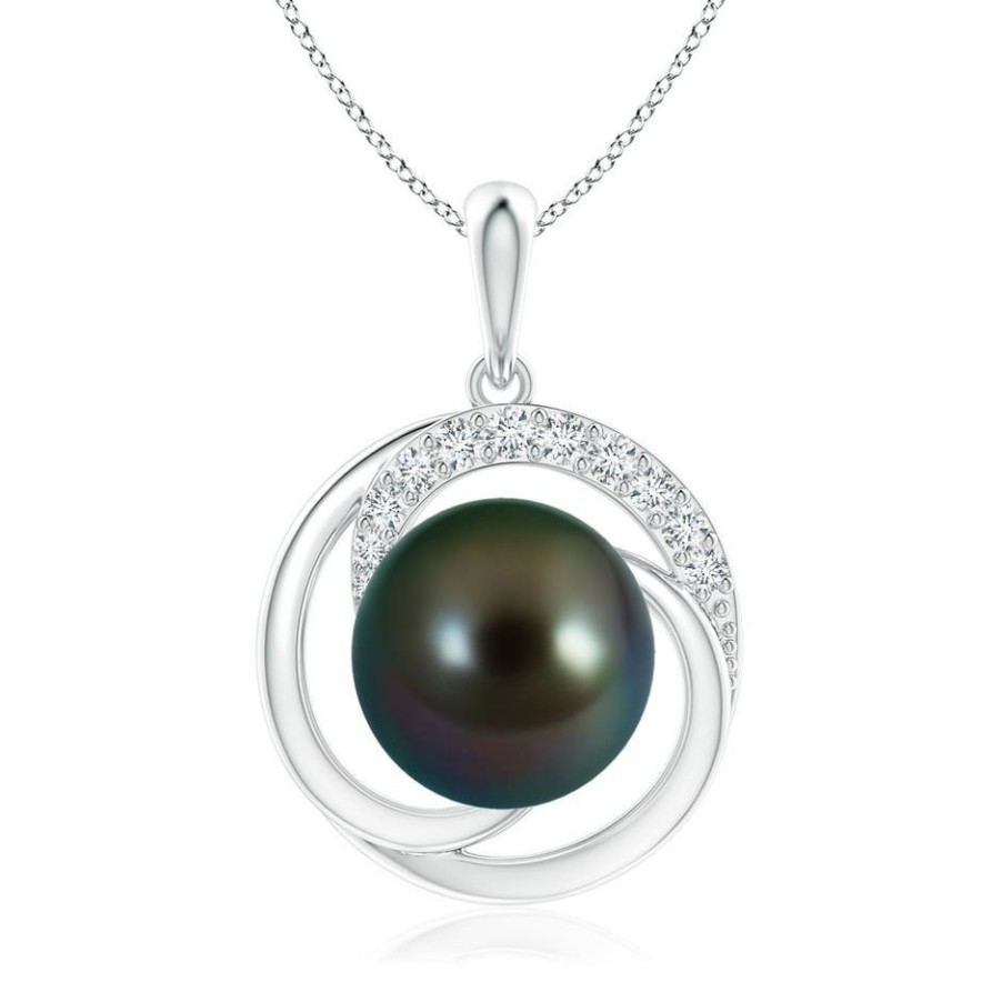 Necklaces Angara Tahitian Pearl | Tahitian Pearl Swirl Pendant With Diamonds