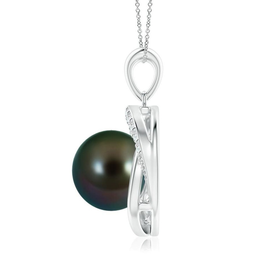 Necklaces Angara Tahitian Pearl | Tahitian Pearl Swirl Pendant With Diamonds