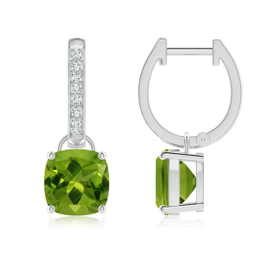 Earrings Angara Peridot | Cushion Peridot Drop Earrings With Diamond Accents