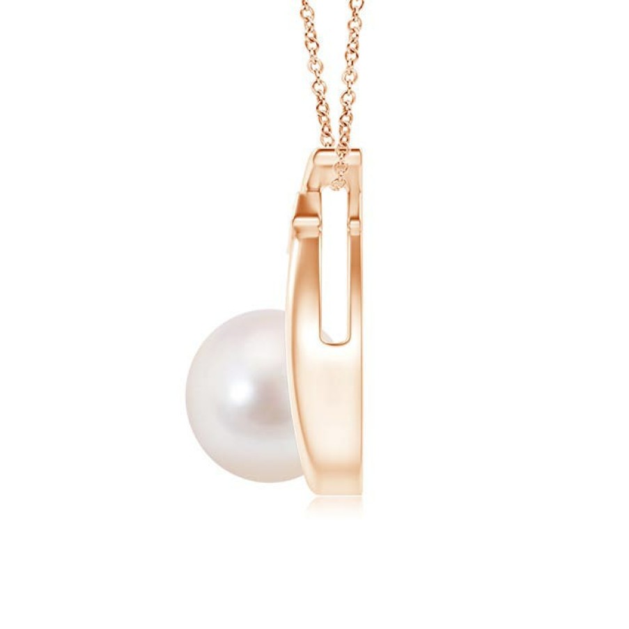 Necklaces Angara Akoya Pearl | Japanese Akoya Pearl Wishbone Pendant With Diamond