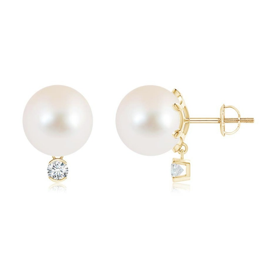 Earrings Angara Freshwater Pearl | Freshwater Pearl Studs With Diamond