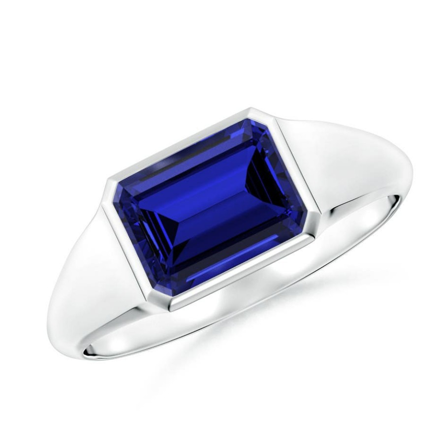 Rings Angara Blue Sapphire | Lab-Grown Emerald-Cut Blue Sapphire Signet Ring