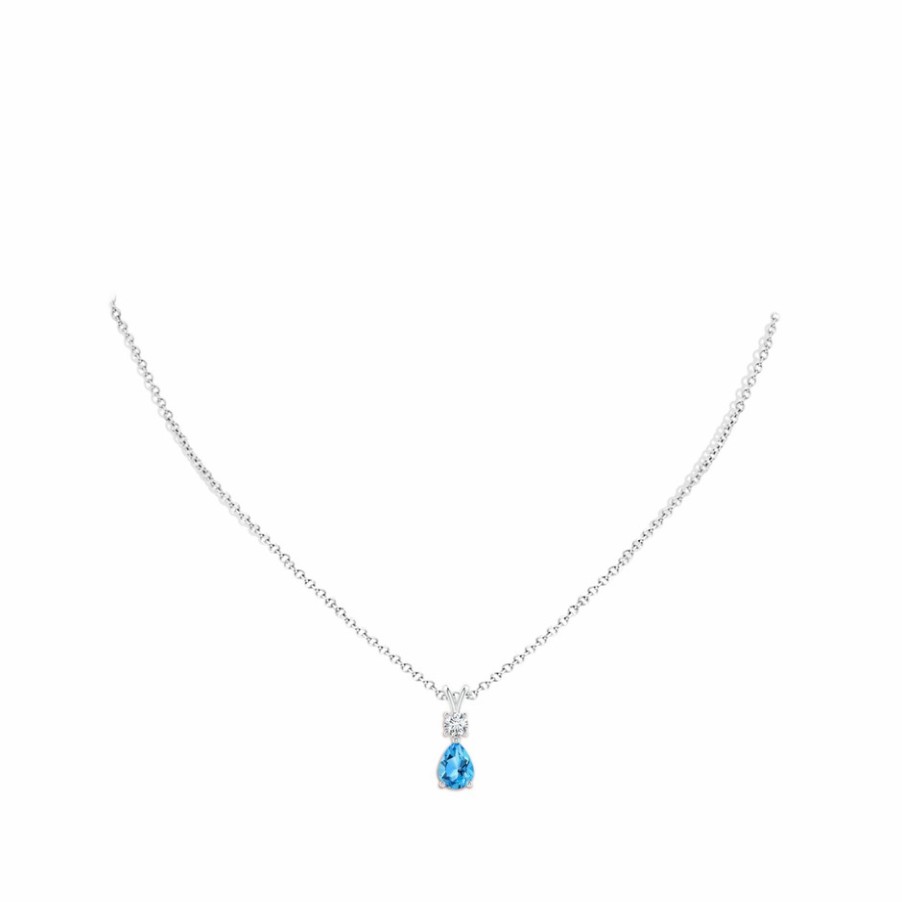 Necklaces Angara Swiss Blue Topaz | Pear-Shaped Swiss Blue Topaz V-Bale Pendant