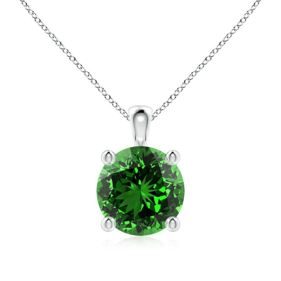 Necklaces Angara Emerald | Lab-Grown Classic Round Emerald Solitaire Pendant