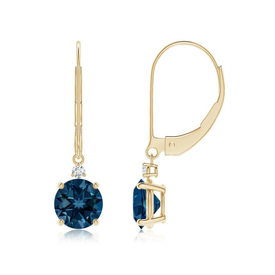 Earrings Angara London Blue Topaz | London Blue Topaz And Diamond Leverback Drop Earrings