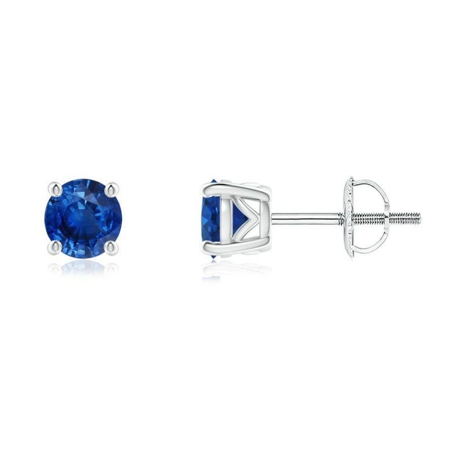 Earrings Angara Blue Sapphire | Vintage Style Round Blue Sapphire Solitaire Stud Earrings