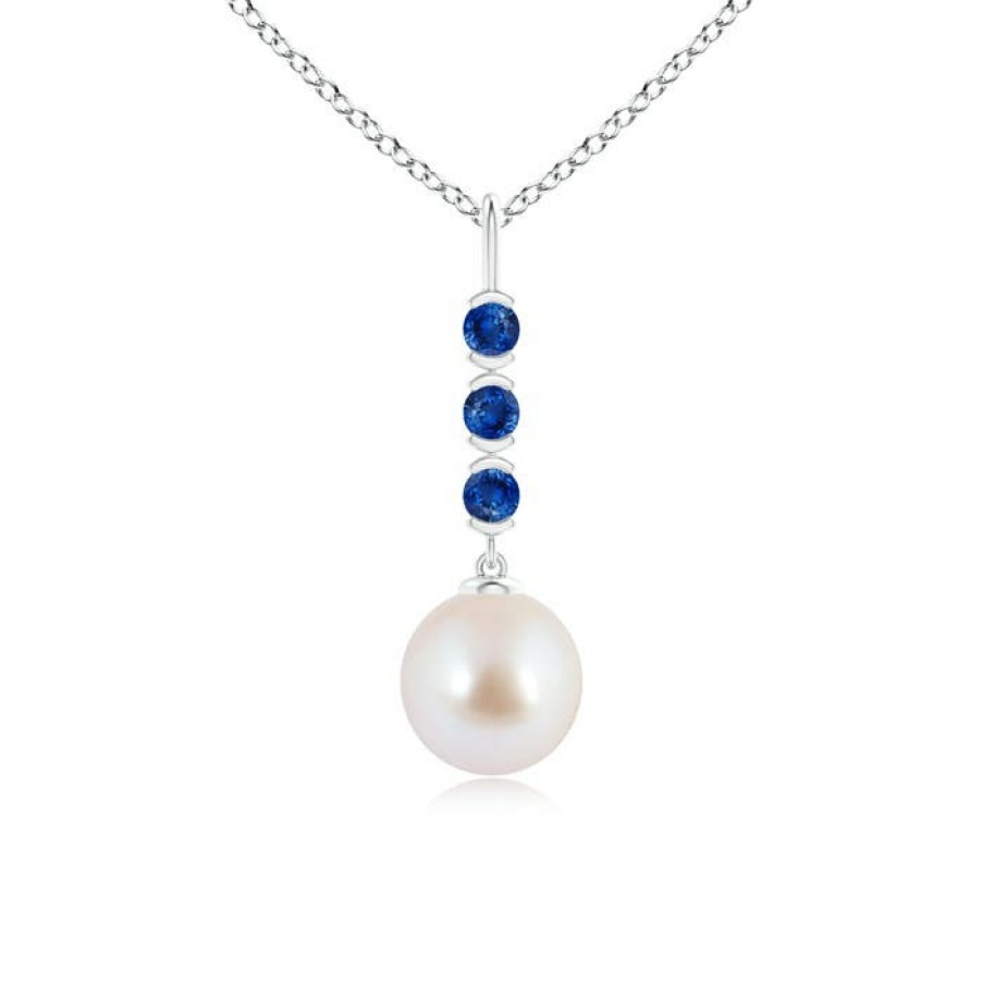 Necklaces Angara Akoya Pearl | Japanese Akoya Pearl Drop Pendant With Sapphires