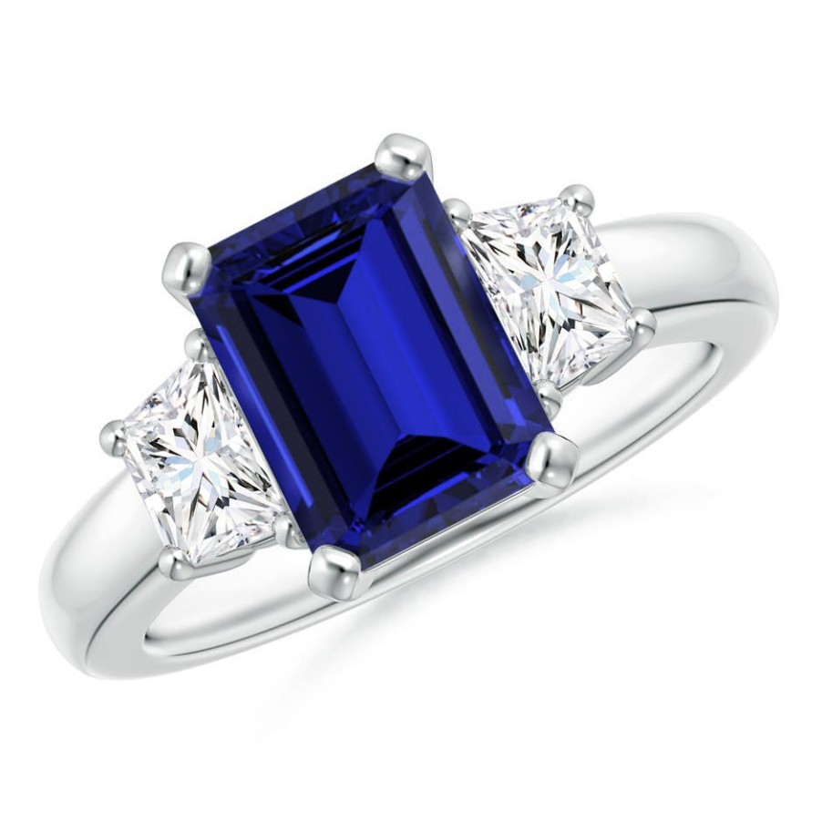 Rings Angara Blue Sapphire | Lab-Grown Blue Sapphire And Lab Diamond Three Stone Ring