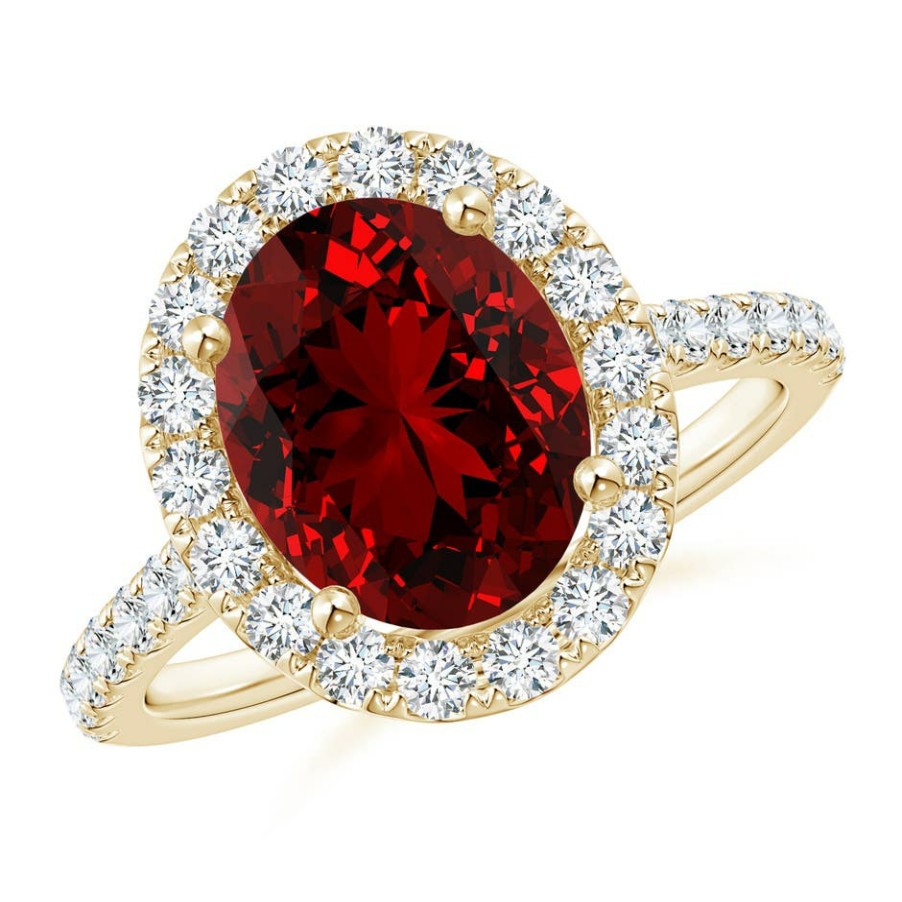 Rings Angara Ruby | Lab-Grown Oval Ruby Halo Ring With Lab Diamond Accents