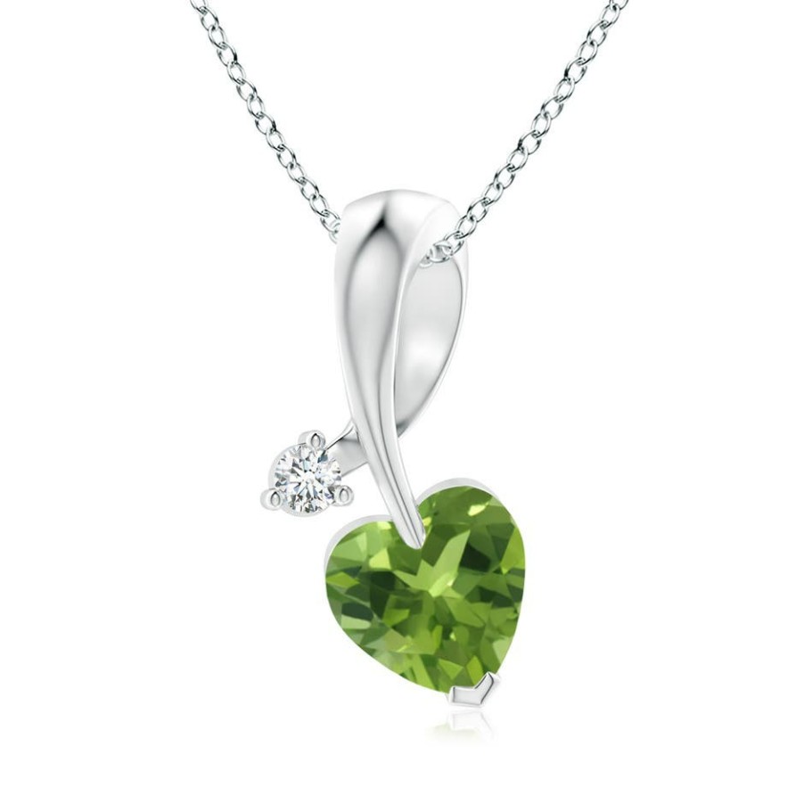 Necklaces Angara Peridot | Heart-Shaped Peridot Ribbon Pendant With Diamond