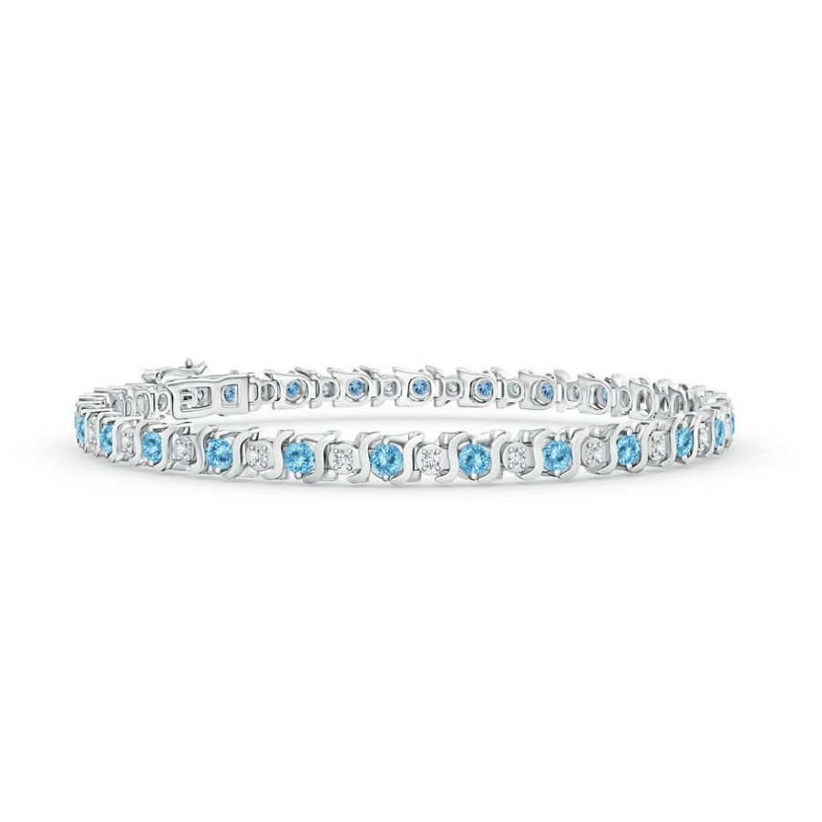 Bracelets Angara Aquamarine | S Curl Aquamarine And Diamond Tennis Bracelet