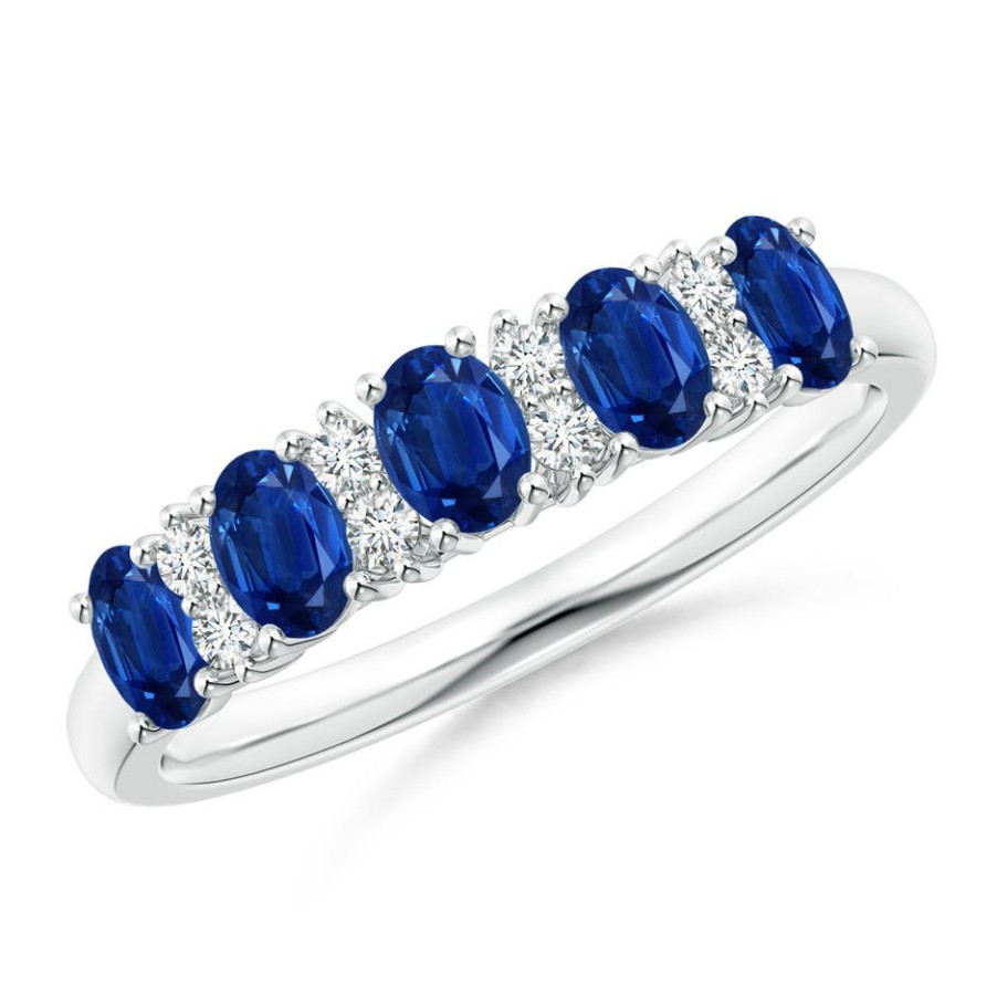 Rings Angara Blue Sapphire | Five Stone Blue Sapphire And Diamond Wedding Ring