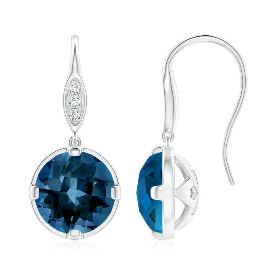 Earrings Angara London Blue Topaz | London Blue Topaz Fish Hook Earrings With Diamond Accents