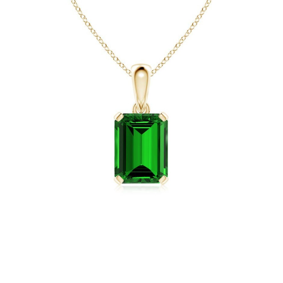 Necklaces Angara Emerald | Lab-Grown Emerald-Cut Emerald Solitaire Pendant