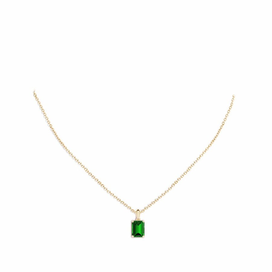 Necklaces Angara Emerald | Lab-Grown Emerald-Cut Emerald Solitaire Pendant