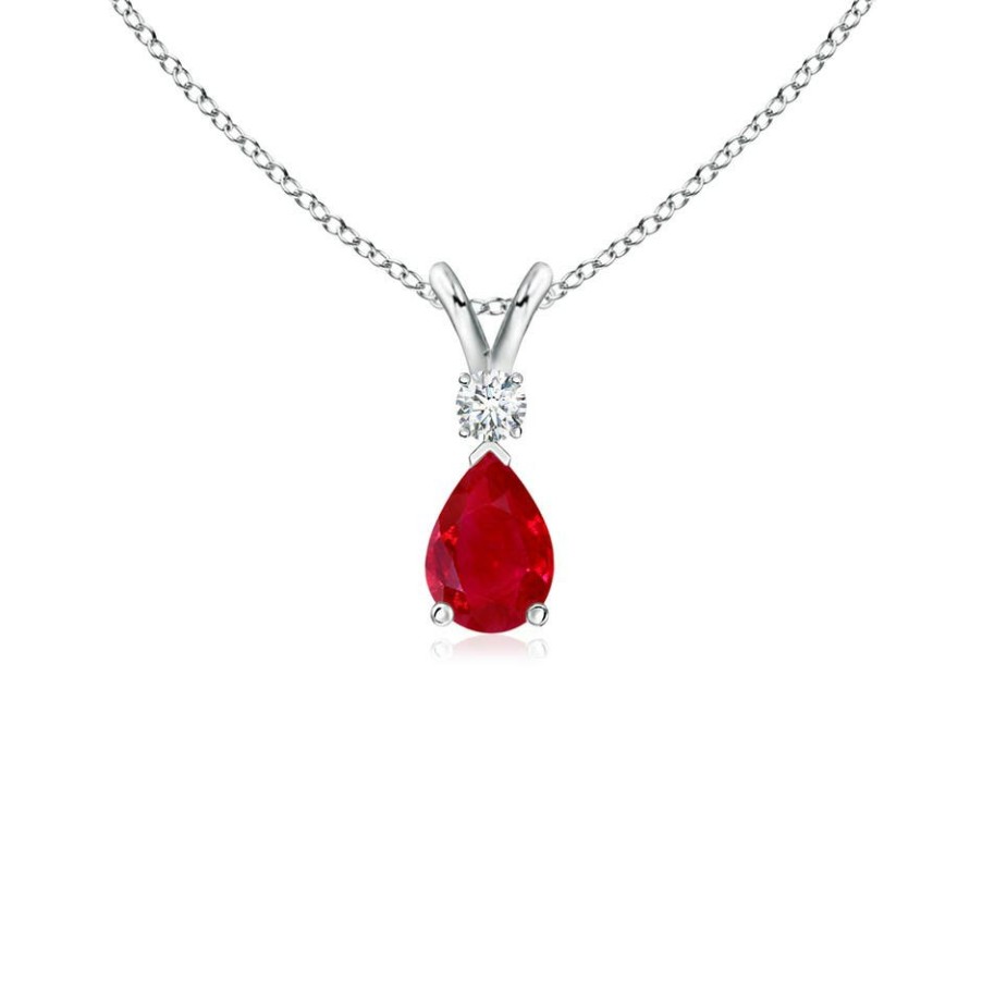 Necklaces Angara Ruby | Ruby Teardrop Pendant With Diamond