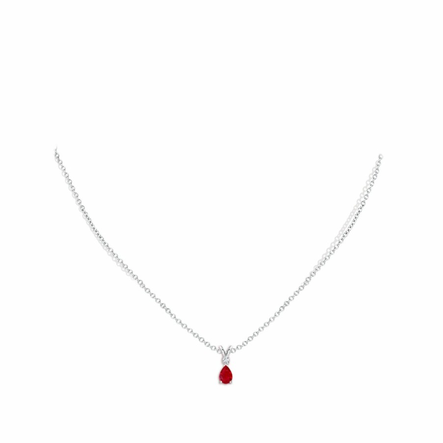 Necklaces Angara Ruby | Ruby Teardrop Pendant With Diamond