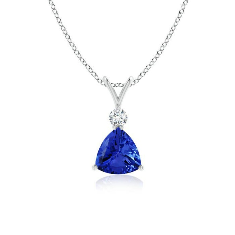 Necklaces Angara Tanzanite | Trillion Tanzanite Solitaire Pendant With Diamond