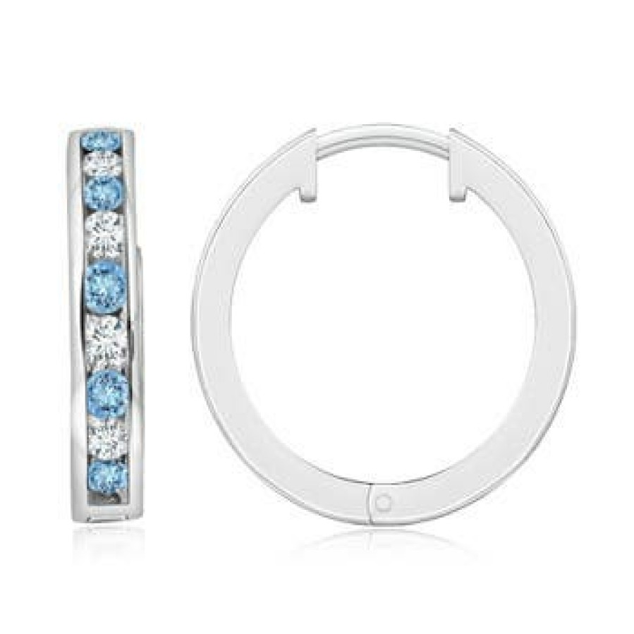 Earrings Angara Aquamarine | Channel-Set Aquamarine And Diamond Hinged Hoop Earrings