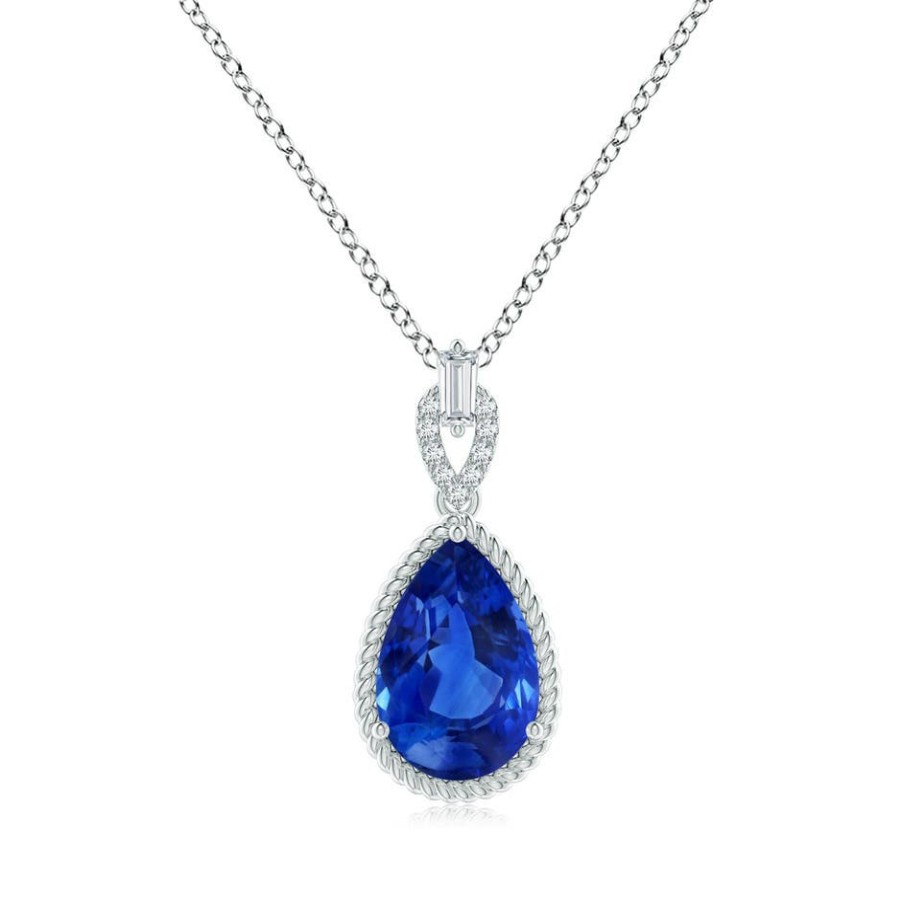 Necklaces Angara Blue Sapphire | Classic Gia Certified Pear-Shaped Blue Sapphire Solitaire Pendant