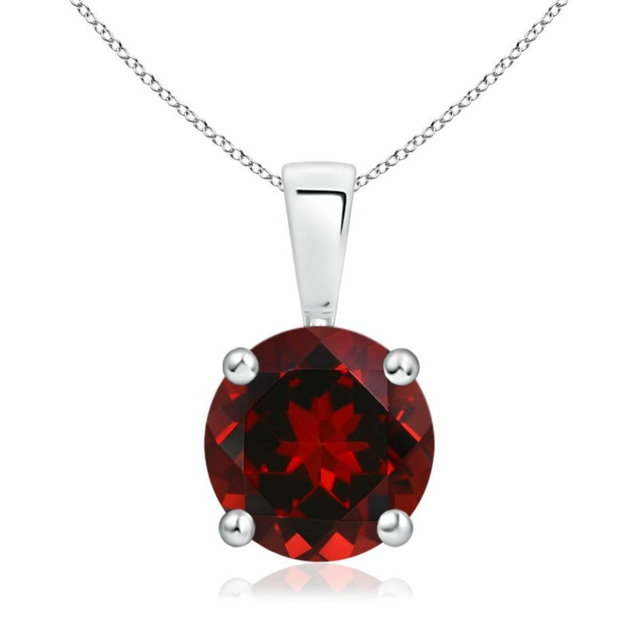 Necklaces Angara Garnet | Classic Round Garnet Solitaire Pendant