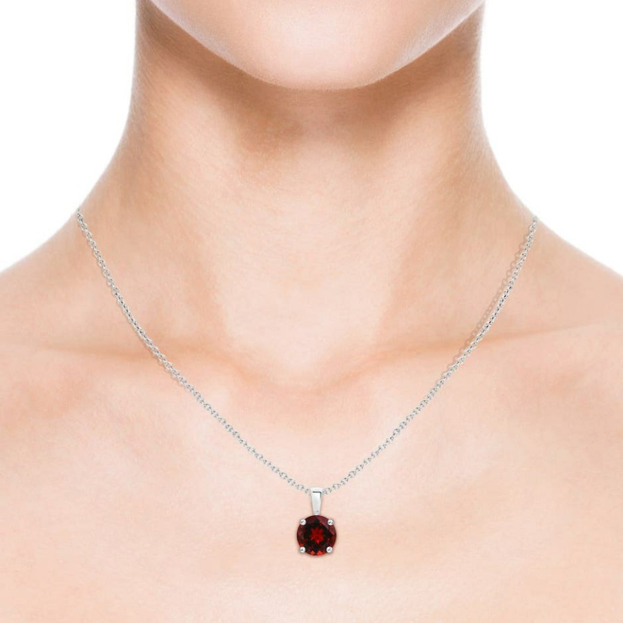 Necklaces Angara Garnet | Classic Round Garnet Solitaire Pendant