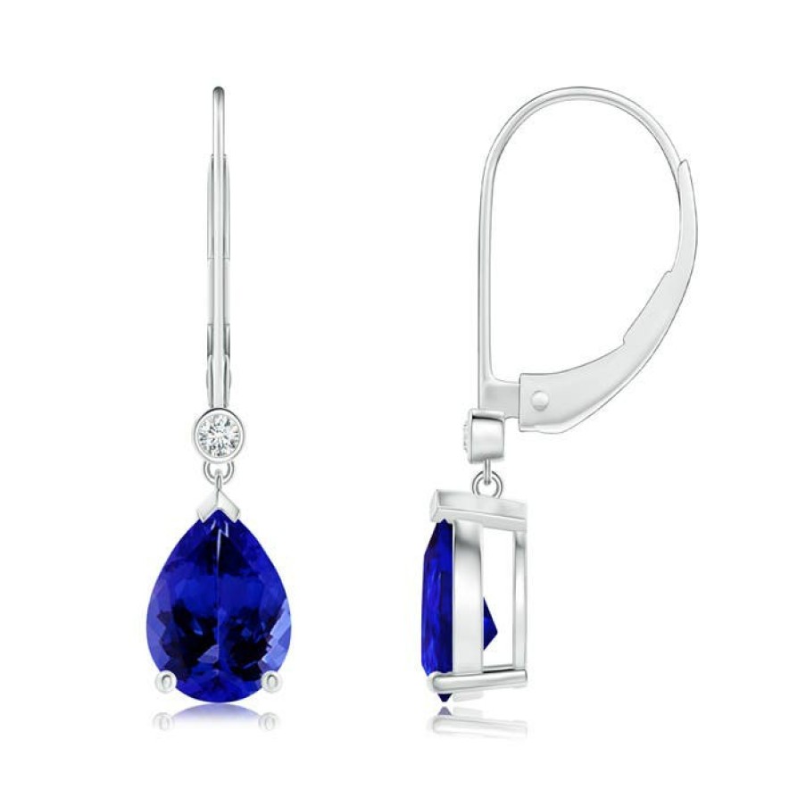 Earrings Angara Tanzanite | Pear-Shaped Tanzanite Leverback Drop Earrings With Diamond