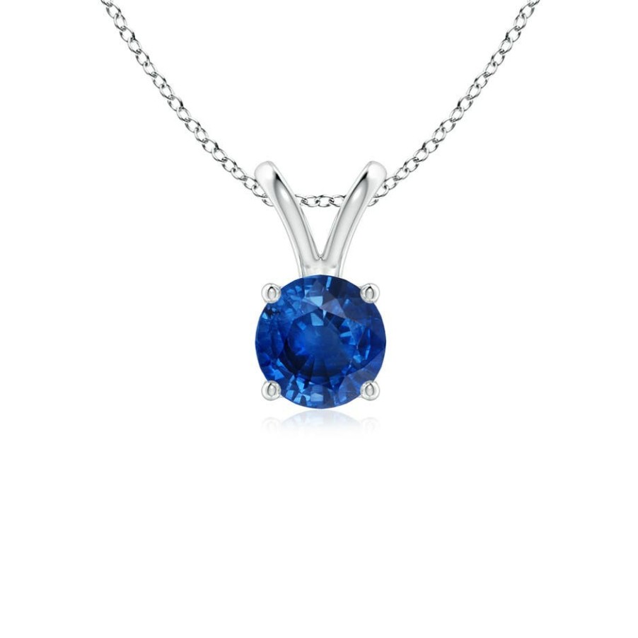 Necklaces Angara Blue Sapphire | V-Bale Round Blue Sapphire Solitaire Pendant