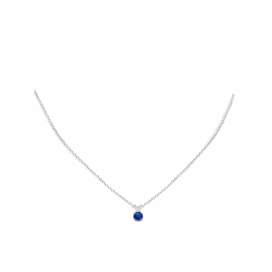 Necklaces Angara Blue Sapphire | V-Bale Round Blue Sapphire Solitaire Pendant