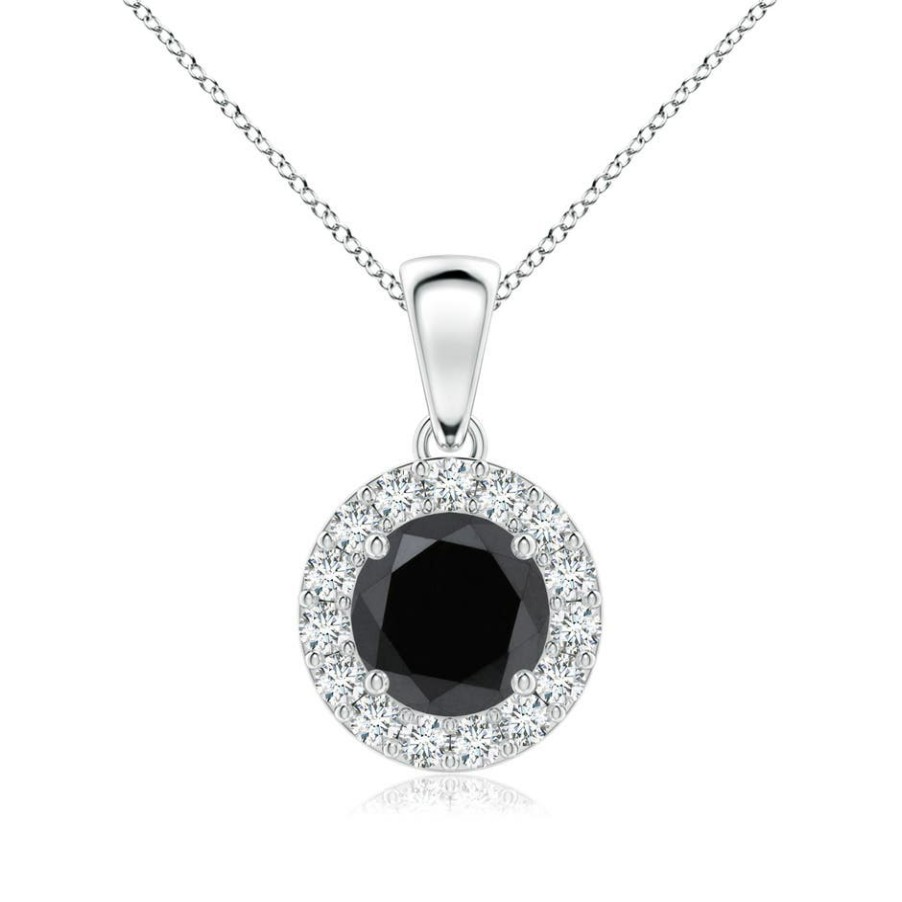 Necklaces Angara Enhanced Black | Round Black And White Diamond Halo Pendant