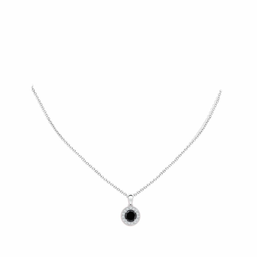 Necklaces Angara Enhanced Black | Round Black And White Diamond Halo Pendant