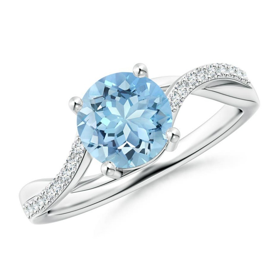 Rings Angara Aquamarine | Solitaire Aquamarine Twisted Split Shank Ring