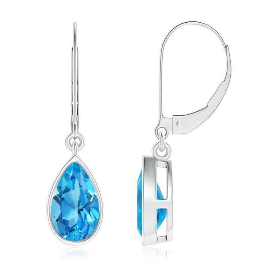 Earrings Angara Swiss Blue Topaz | Bezel-Set Pear Swiss Blue Topaz Leverback Drop Earrings