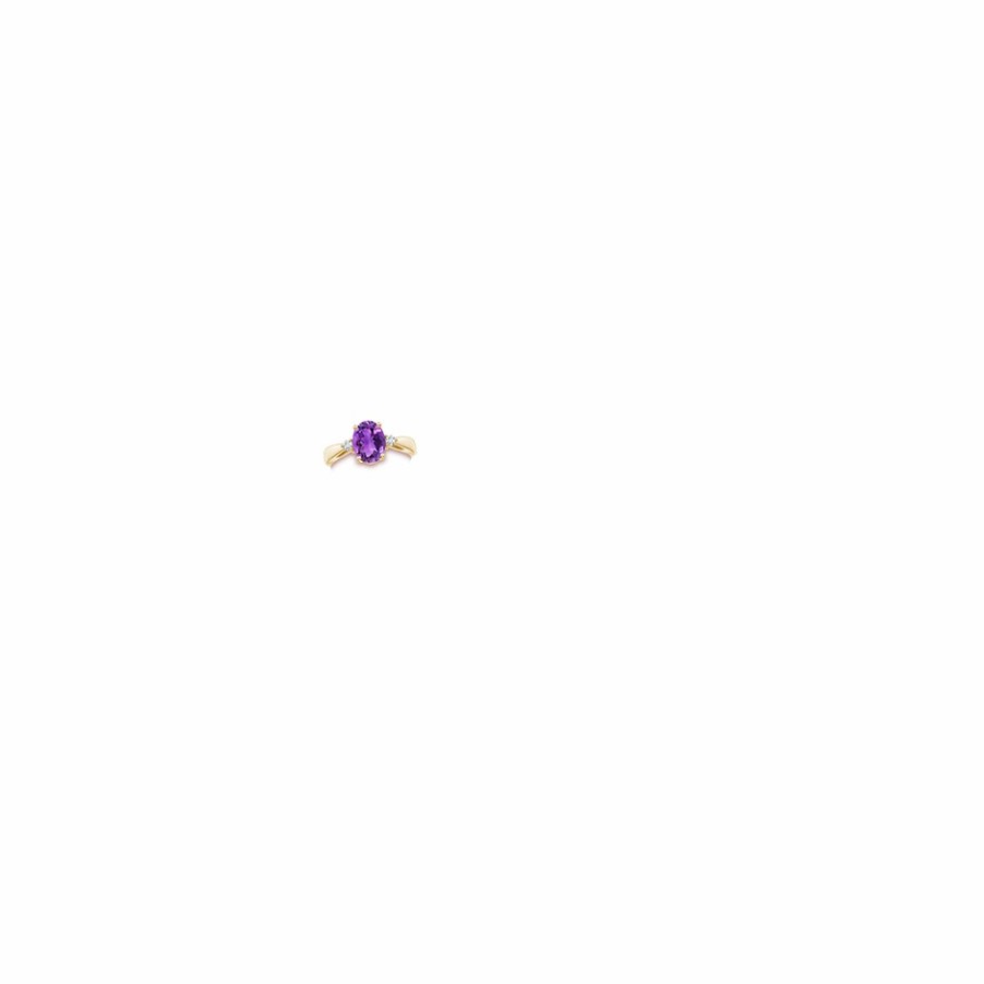 Rings Angara Amethyst | Tapered Shank Amethyst Solitaire Ring With Diamond Accents