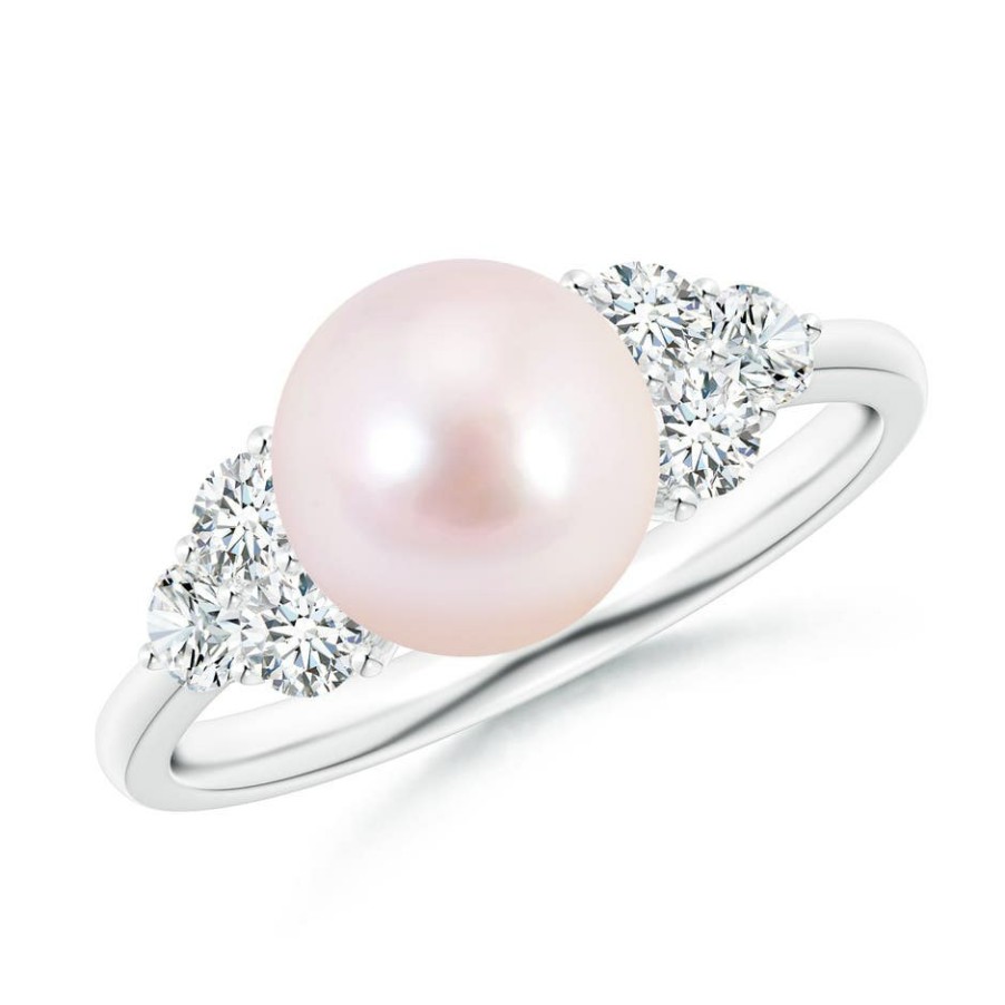 Rings Angara Akoya Pearl | Japanese Akoya Pearl Trio Diamond Ring