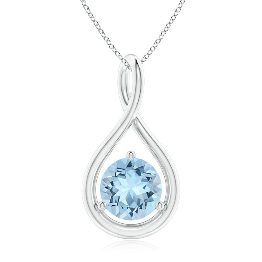 Necklaces Angara Aquamarine | Solitaire Round Aquamarine Infinity Twist Pendant