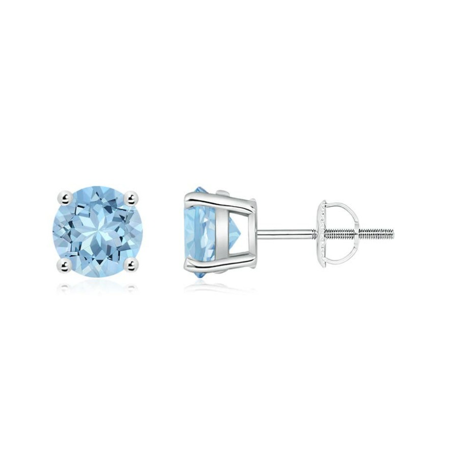 Earrings Angara Aquamarine | Basket-Set Round Aquamarine Studs