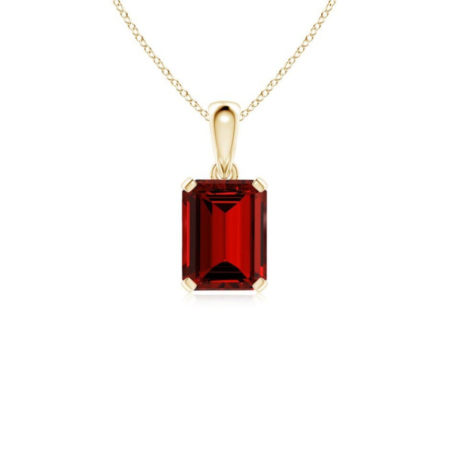 Necklaces Angara Ruby | Lab-Grown Emerald-Cut Ruby Solitaire Pendant