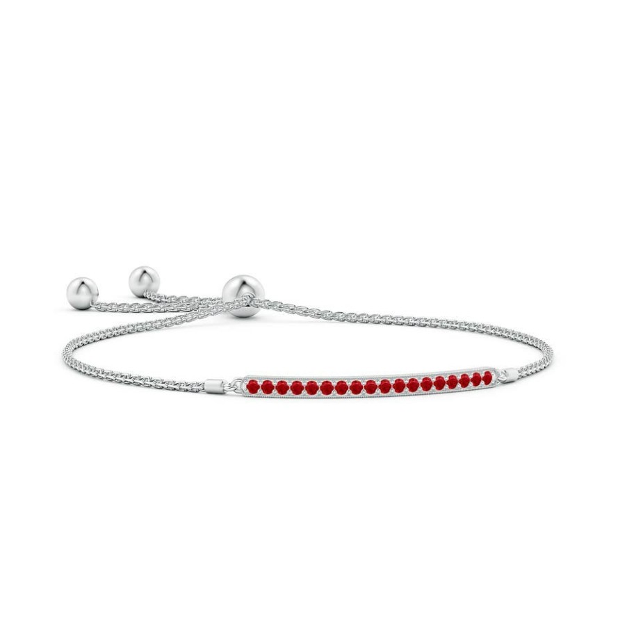 Bracelets Angara Ruby | Pave-Set Ruby Bar Bolo Bracelet