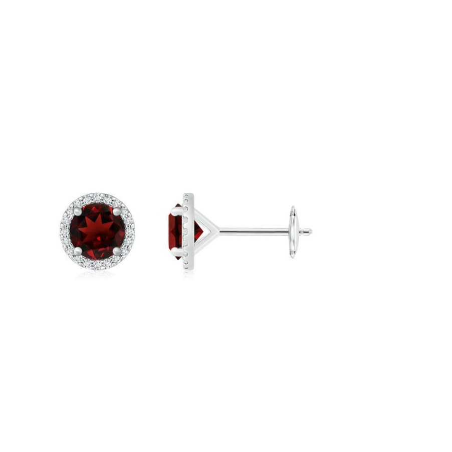 Earrings Angara Garnet | Classic Garnet And Diamond Halo Stud Earrings