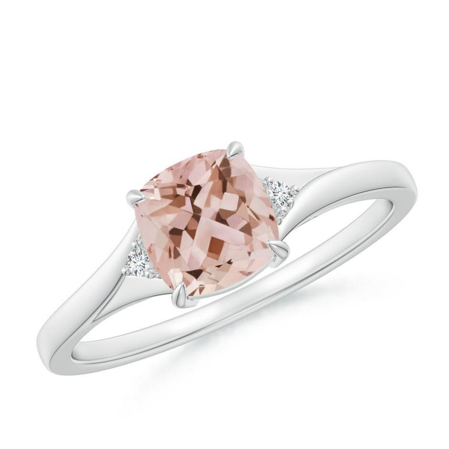 Rings Angara Morganite | Split Shank Cushion Morganite Solitaire Ring