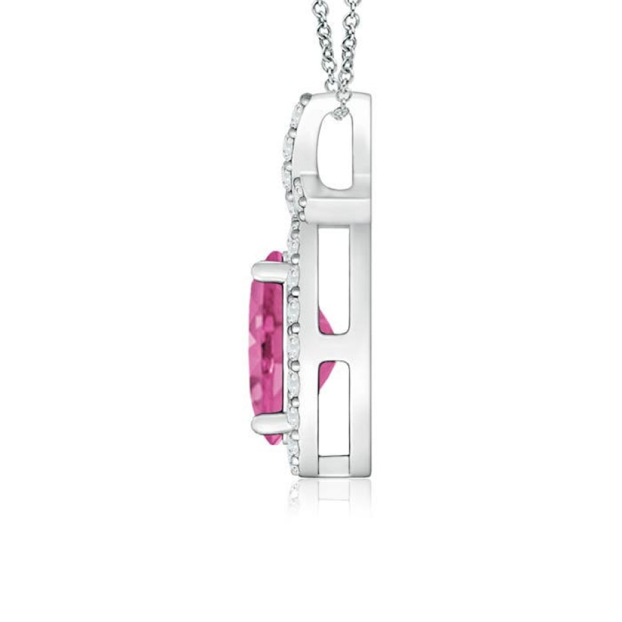 Necklaces Angara Pink Sapphire | Vintage Style Pink Sapphire Pendant With Diamond Halo