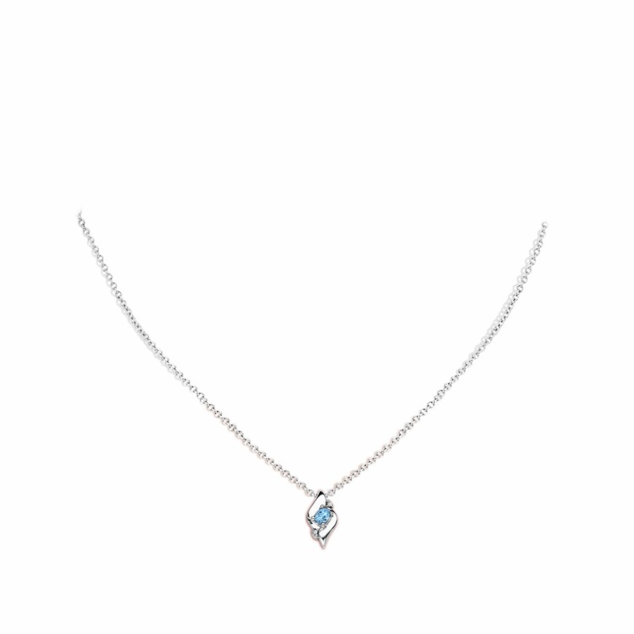 Necklaces Angara Aquamarine | Shell Style Oval Aquamarine And Diamond Pendant