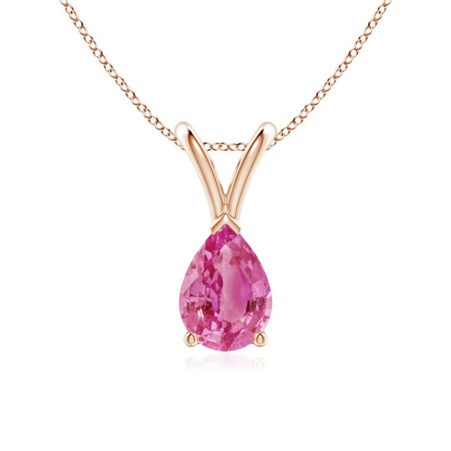 Necklaces Angara Pink Sapphire | V-Bale Pear-Shaped Pink Sapphire Solitaire Pendant