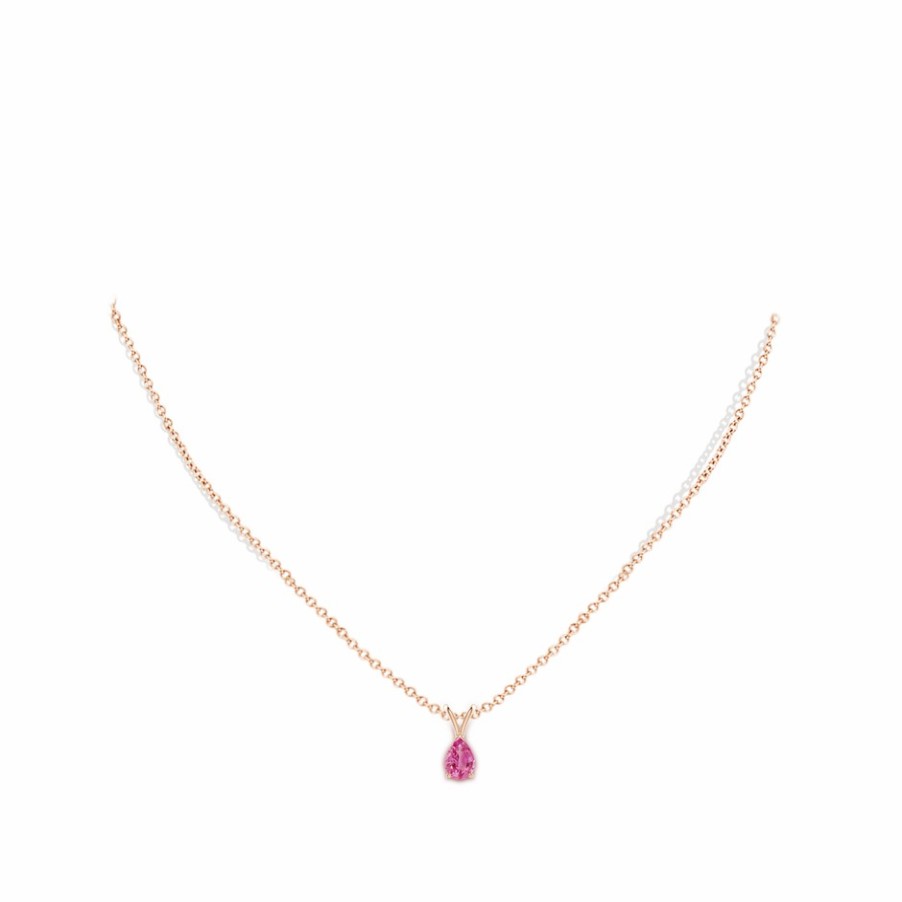 Necklaces Angara Pink Sapphire | V-Bale Pear-Shaped Pink Sapphire Solitaire Pendant