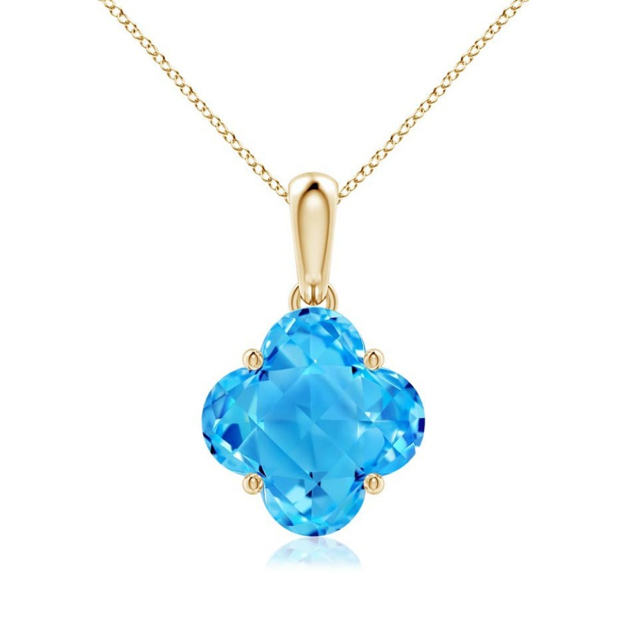 Necklaces Angara Swiss Blue Topaz | Clover-Shaped Swiss Blue Topaz Solitaire Pendant