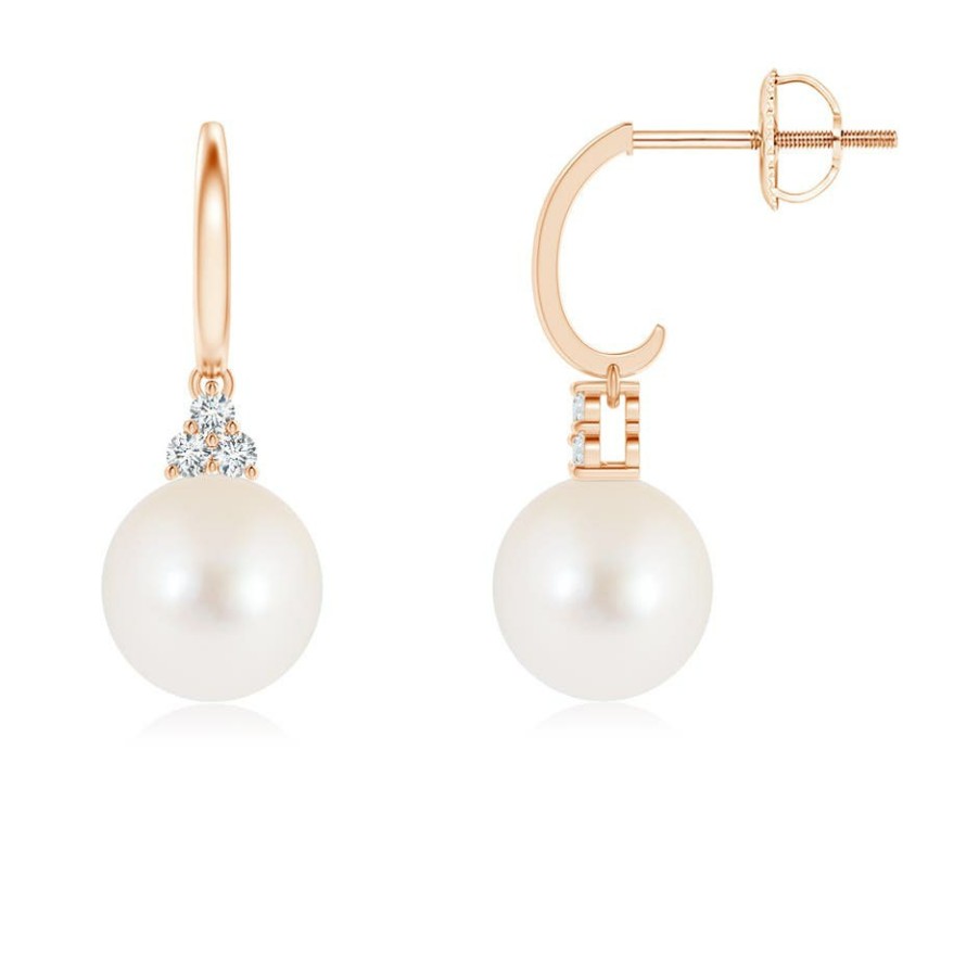 Earrings Angara Freshwater Pearl | Freshwater Pearl Half Hoop Earrings With Diamonds