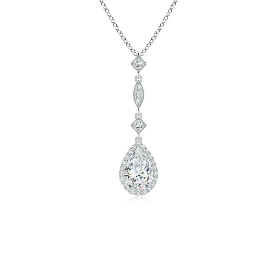 Necklaces Angara Diamond | Lab-Grown Diamond Teardrop Pendant With Lab Diamond Accents