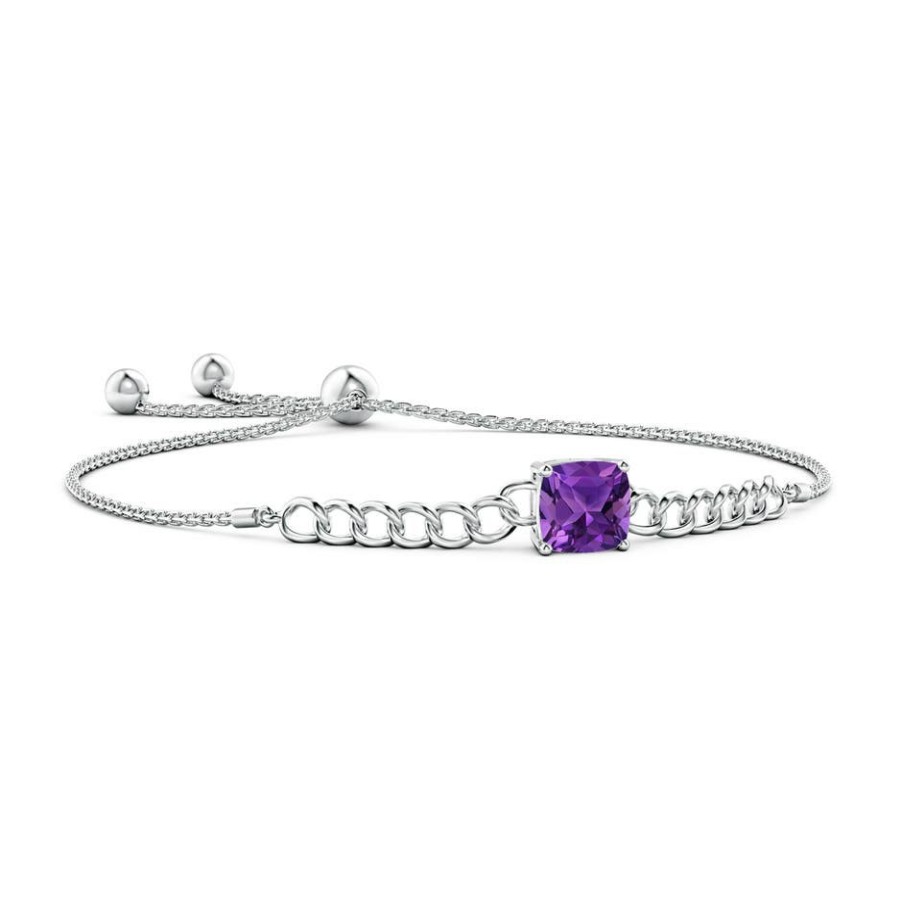 Bracelets Angara Amethyst | Cushion Amethyst Curb Chain Bolo Bracelet