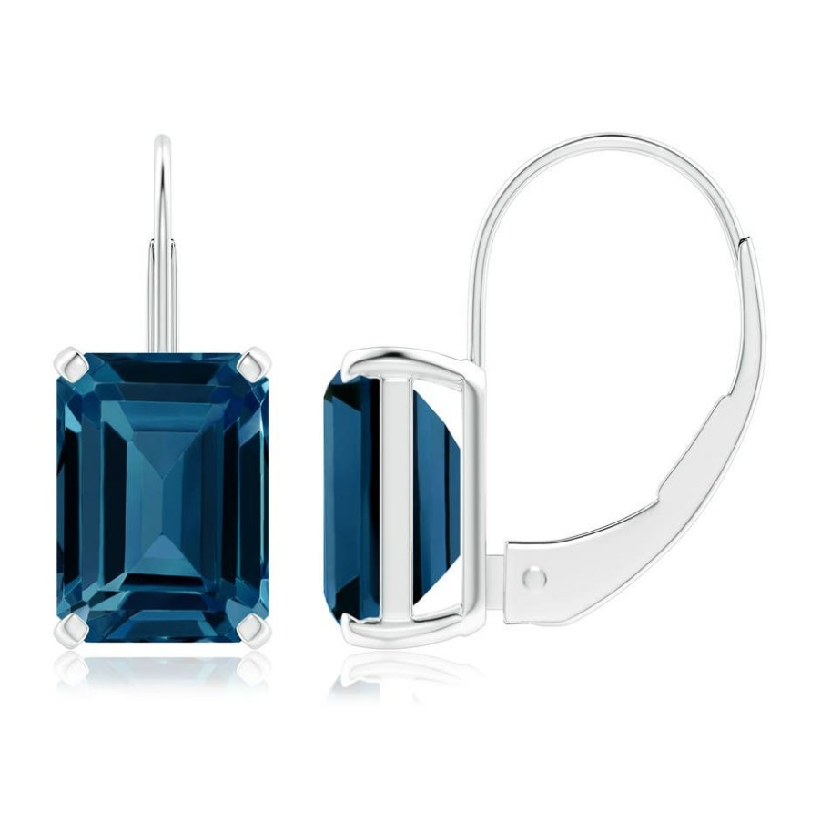 Earrings Angara London Blue Topaz | Emerald-Cut London Blue Topaz Solitaire Leverback Earrings